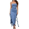 thumbnail image 1 of hotojiny Robes Boho pour Femmes 2025 Bretelles Spaghetti Robe Moulante Froncée Robe de Fête d'Été Fendue sur le Côté avec Volants et Franges pour Vacances, 1 of 4
