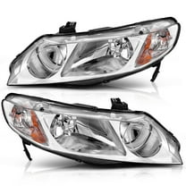 RVNI Chrome Housing Headlights Assembly for 2006-2011 Honda Civic Sedan 4Dr Pair Lamp