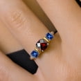 thumbnail image 4 of 925 Sterling Silver and 10K Yellow Gold Red Garnet and Blue Created Sapphire 3 Stone Engagement Ring for Women (1.64 Cttw, Cushion Checkerboard Cut 6MM and 4MM, Available in Size 5, 6, 7, 8, 9), 4 of 4