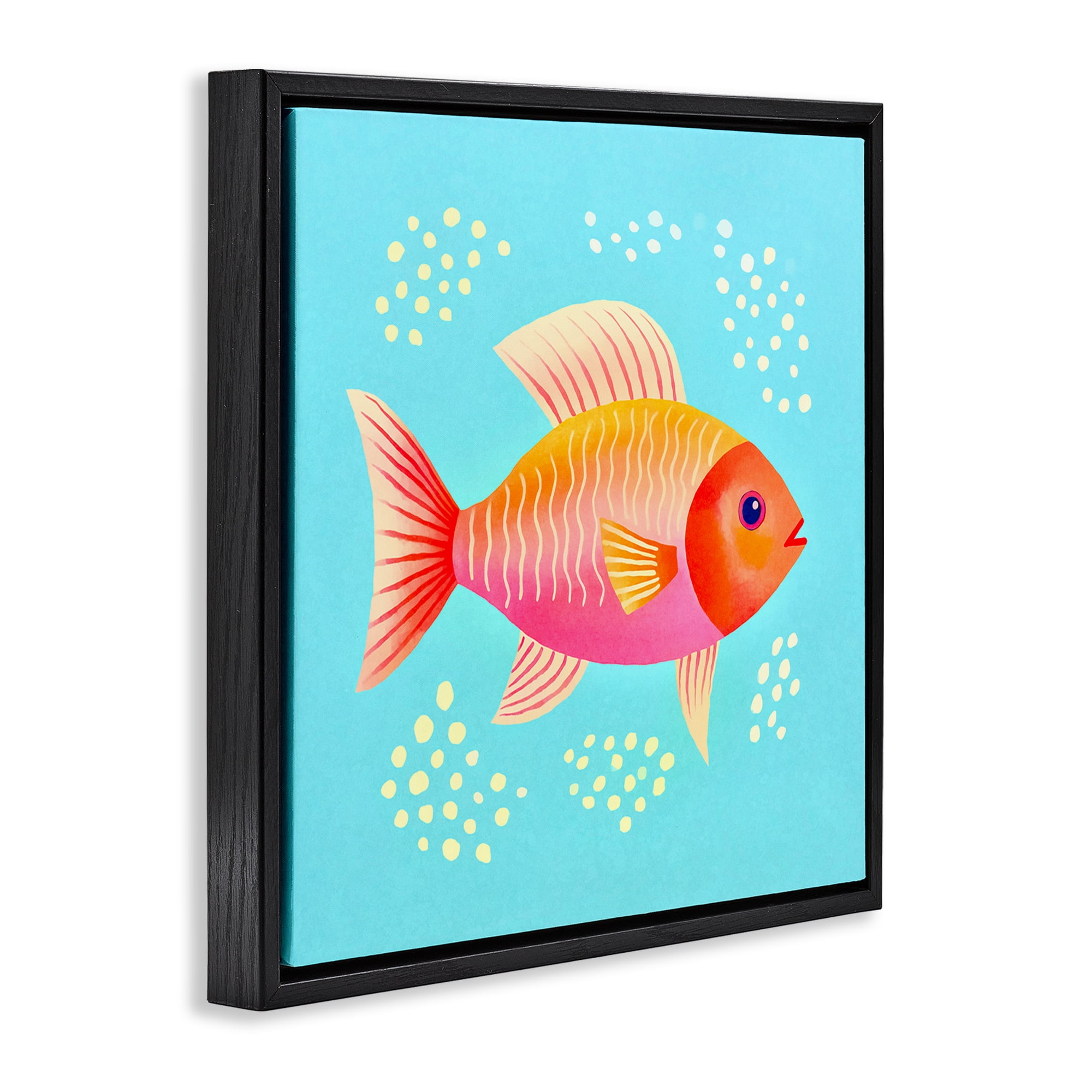 Stupell Industries Whimsical Orange Fish Animals Painting Black Floater Framed Canvas Art Print Wall Art, 18 x 18