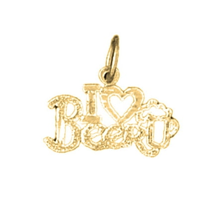 18K Yellow Gold I Love Beer Saying Pendant - 14 mm