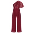 thumbnail image 4 of Linjinx Kids Girls Wide Leg Flared Rompers One Shoulder Ruffle Jumpsuit Wedding Pageant Gown Overalls Burgundy 6, 4 of 6