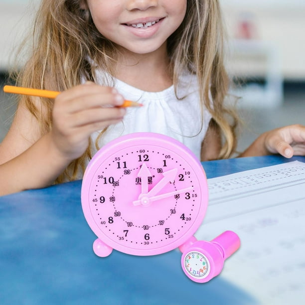 Reloj educativo juego de sellos de reloj de juguete reconocimiento de tiempo divertido herramienta de aprendizaje para escuela primaria para ninos rosa Walmart en linea