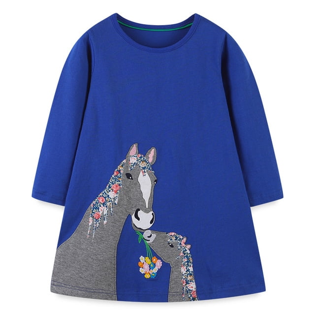 AAMILIFE Little Maven Robe Décontractée pour Bébés Filles Automne Rose Jolies Robes à Motif pour Enfants Mignonne et Confortable Vêtements pour Enfants 2-7 Ans