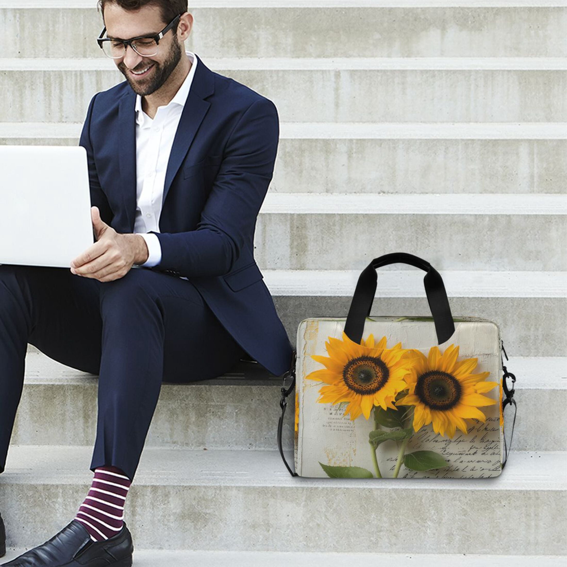 16" Laptop Tote Bag Laptop Sleeve Case Computer Briefcase for Work & Travel Two Sunflowers