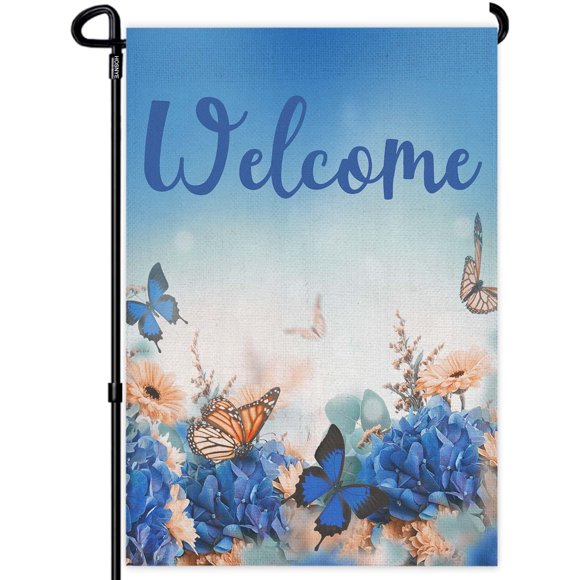 HOSNYE Welcome Friends Garden Flag 12x18 Inch Double Sided Butterfly Spring Colorful Flower Garden Flags For Outside Outdoor Holiday Yard Flag Lawn Banners