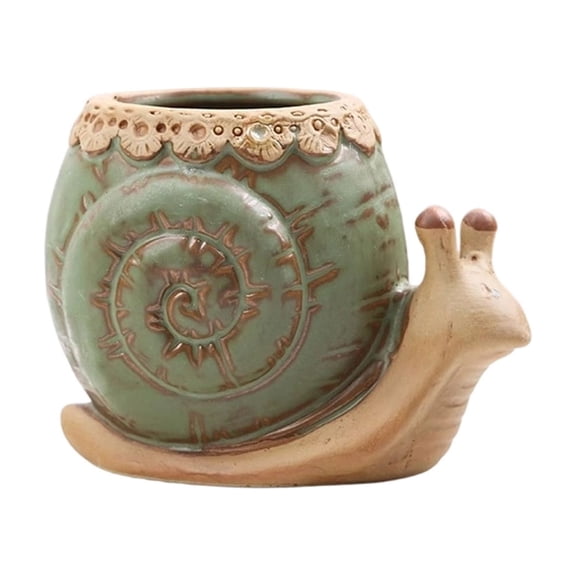 Ceramic Snail Flowerpot for Desktop - Mini Plant Pot with Drainage Hole, Dual - Function Desktop Decor and Plant Holder,Green A