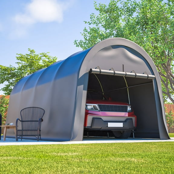 LZBEITEM Carports 10x20 ft Heavy Duty Car Canopy Garage with Removable Doors Galvanized Frame Portable Carport Canopy Outdoor Storage Shelter with All-Season Tarp for Car Boat Truck