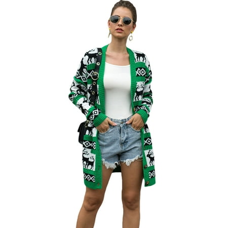 Is Macy's Open On Christmas HIMONE Christmas Reindeer Loose Knitted Sweater Outwear Kimono Cardigan Tops for Women Xmas Ladies Long Sleeve Knitted Winter Solid Oversized Sweater Long Knit Open Front Baggy Coat Tops ()