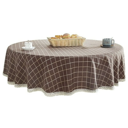 

Checkered Tablecloth With Lace thicken Cotton Linen Round Tablecloth Washable Soft And Breathable Table Cover For Living Room Balcony Garden Picnic Party-Dark brown-200cm