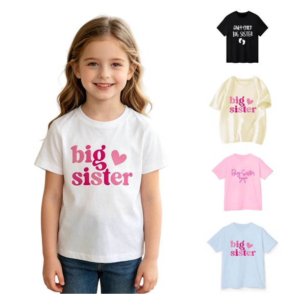 SGMVNU Big Sis T Shirts for Girls Short Sleeve Crew Neck Relaxed Fit Graphic Tee Clothes for Girls Summer Daily Wear, Size 12-13 Years, White-e