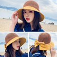 thumbnail image 3 of 100cm Mujeres Verano Contraste Color Para Visera Sombrero Tejido Paja Patchwork Dulce Bowknot Ala Ancha Uv Para Protección Vacaciones Gorra De Playa Plegable, 3 of 5