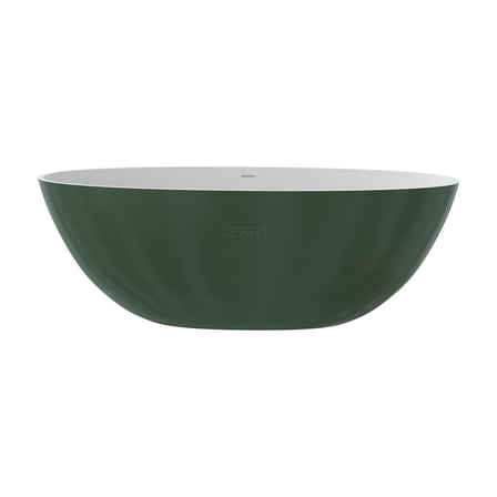 JERFIT 65 Inch Matte Green Freestanding Soaking Bathtub, Solid Surface Stone Resin Deep Tub for Bathroom