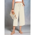 thumbnail image 5 of Women'S Cropped Pants Drawstring Casual with Pockets Loose High Waisted Wide Leg Lounge Pants Cream White XL, 5 of 6