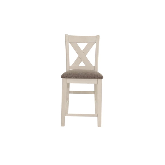 JERFIT Modern Cream White X-Back Counter Height Dining Chairs, Set of 2 Solid Wood Upholstered Side Chairs for Kitchen Island Breakfast Bar