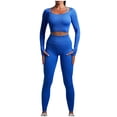 thumbnail image 2 of SELONE Workout Sets for Women 2 Piece Active Solid Outfits Leggings Long Sleeve Crewneck Basic Tops Soft Sets Blue M, 2 of 3