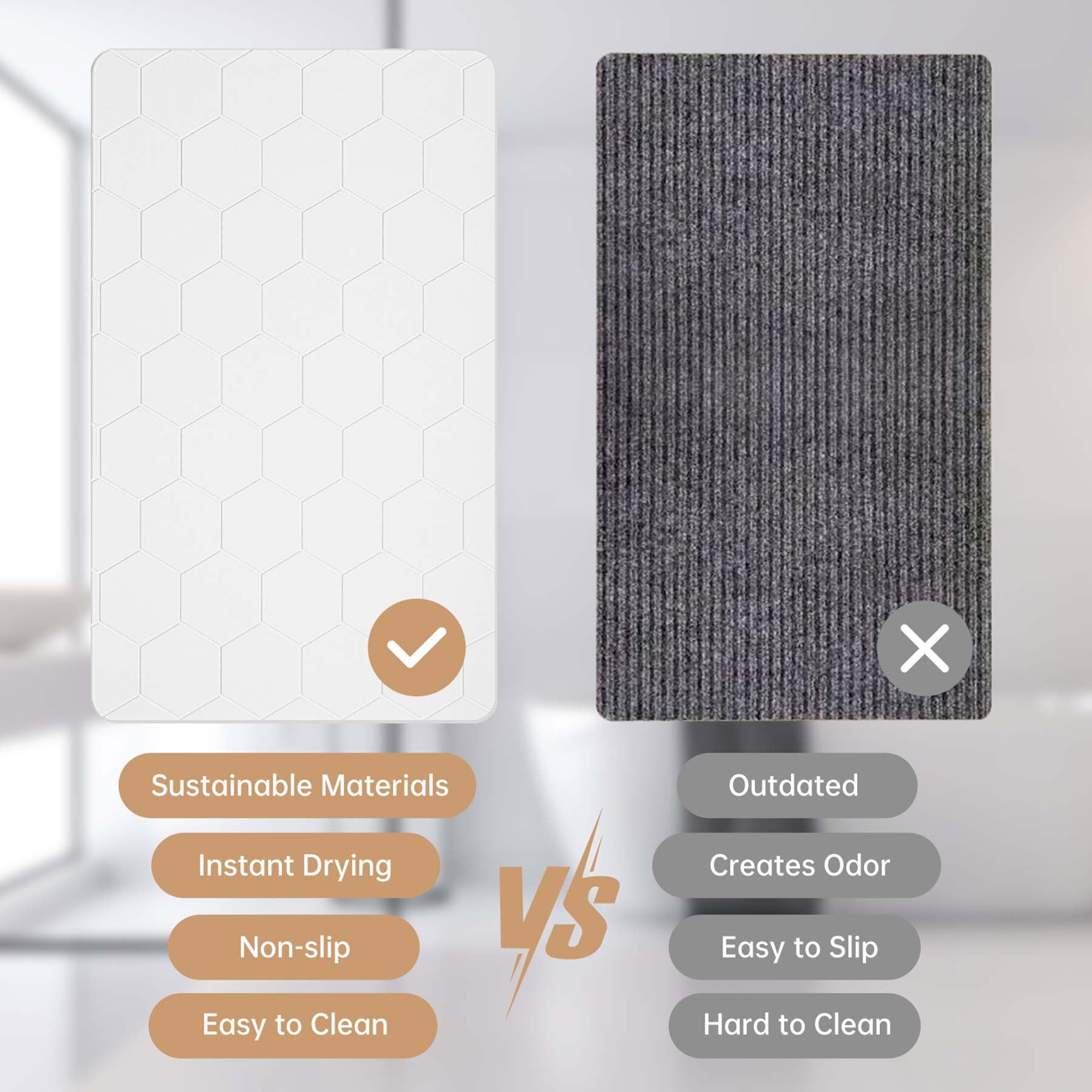Stone Bath Mat,31.5x19.7Inches Non-slip Diatomaceous Earth Shower Mat Quick Drying Super Absorbent, Easy to Clean