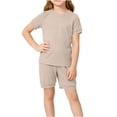 thumbnail image 2 of JOANKDMI 2 Piece Set Girls Casual Shorts Set Ribbed Knit Crewneck Short Sleeve Tee and Elastic Waist Shorts Soft Breathable Comfy Summer Outfits Playwear Loungewear, 8Y-9Y, 2 of 8
