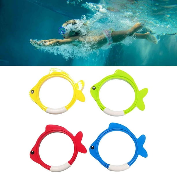 4 Uds. Anillo de buceo para peces, juguetes para piscina, juego de para piscina, juguetes de buceo, anillos subacuáticos para deportes acuáticos 19x16cm
