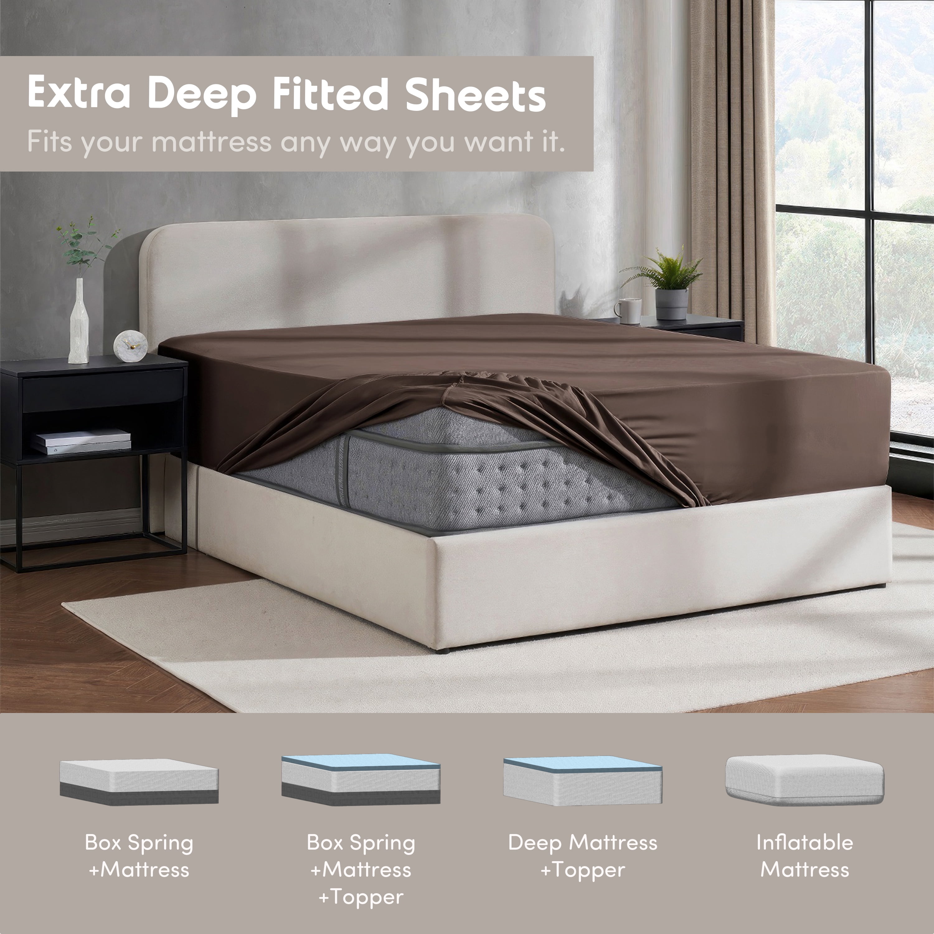 LammaLoe Extra Deep Pocket Queen Fitted Sheet Only, Fits 18" to 24" Mattress, Soft Microfiber Fitted Bed Sheet, Chocolate Brown