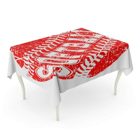 KDAGR Abstract Red Scratched Baseball Ball Inscription Softball Design for Tattoo Tablecloth Table Desk Cover Home Party Decor 52x70 inch