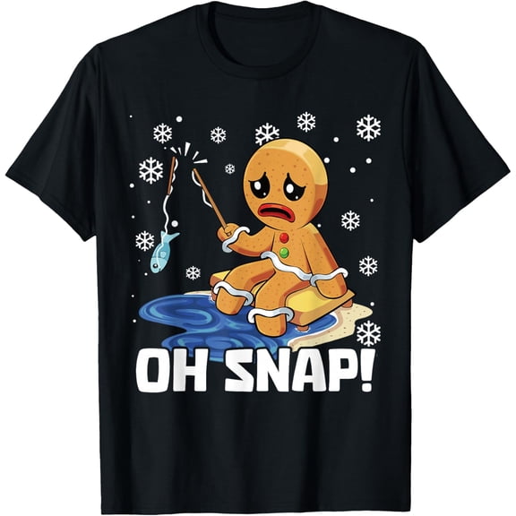 Christmas Gingerbread Man Oh Snap Ice Fishing T-Shirt