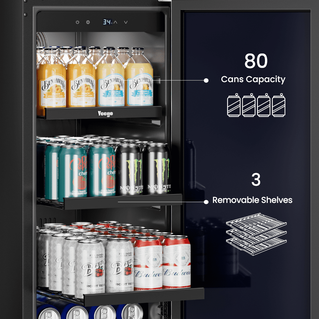 Yeego 80 Cans 15" Undercounter Beverage Fridge, ±1°F High Precision, Stainless Steel Built-in Wine Cooler for Indoor Outdoor Use