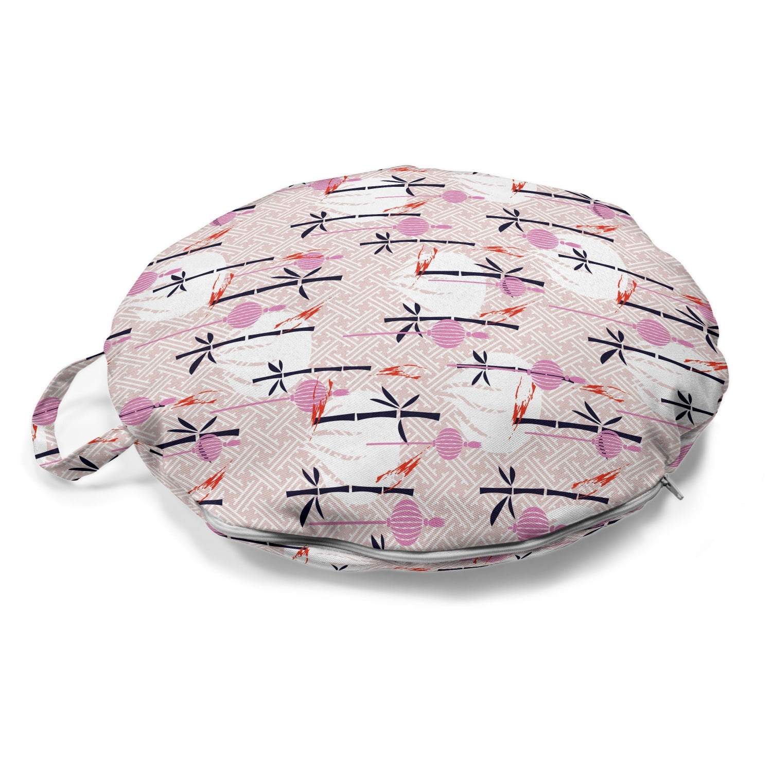 East Round Floor Cushion with Handle, Dim Sum and Bamboo Motifs ...