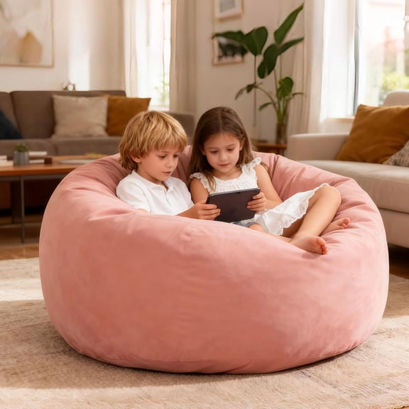 Giant Bean Bag Chair Bed for Adults, Queen Size Convertible Bean Bag Chair Folds from Lazy Chair to Floor Bed, Love Sack Bean Bag, Big Sofa Bed, High-Density, Foam Filling, Pink