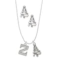 thumbnail image 1 of Delight Jewelry Silvertone Crystal Initial - Z - Silver tone Zig Zag Christmas Tree Charm Necklace and Stud Earrings, 1 of 4