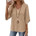 thumbnail image 2 of Tqcoqu Womens 3/4 Sleeve Tops Embroidered Lace Blouses Boho Shirt, V Neck Casual Loose Fit Vacation Beach Business Casual Outfits, 2 of 10