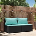 thumbnail image 1 of vidaXL Garden Middle Sofas with Cushions 2 pcs Black Poly Rattan, 1 of 5
