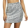 thumbnail image 3 of Sequin Skirt for Women Carnival Glitter Short Sexy Midi Hip With Elastic Waist Party Rave Outfit Womens Skirts Silver S, 3 of 6