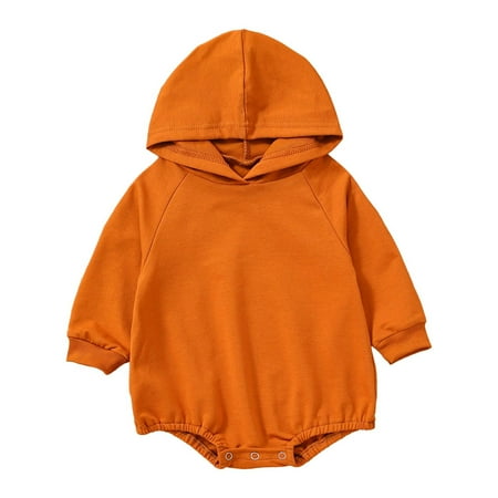 

Zlekejiko Baby Girls Boys Solid Autumn Long Sleeve Hooded Romper Bodysuit Clothes
