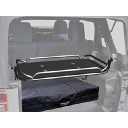 Rampage by RealTruck Rear Fold-Up Storage Rack | Interior Mount, Fold-Up, Black Powder Coat | 86623 | Compatible with 2007 - 2018 Jeep Wrangler JK 4-Door Unlimited