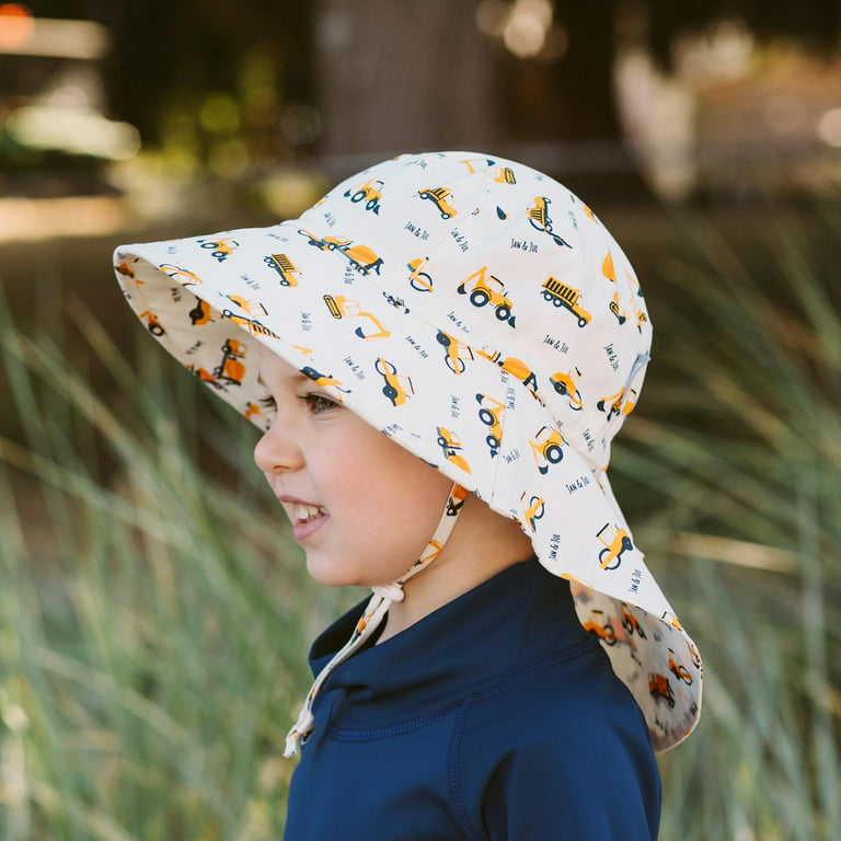 JAN & JUL Summer Kids Swim Sun-Hats for Boys 100% Breathable Cotton (XL:  6-12 Years, Little Diggers)