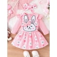 thumbnail image 3 of Infant Baby Girls Easter Outfit, Long Sleeve Romper with Cartoon Rabbit Overall Dress Headband, 3 of 9