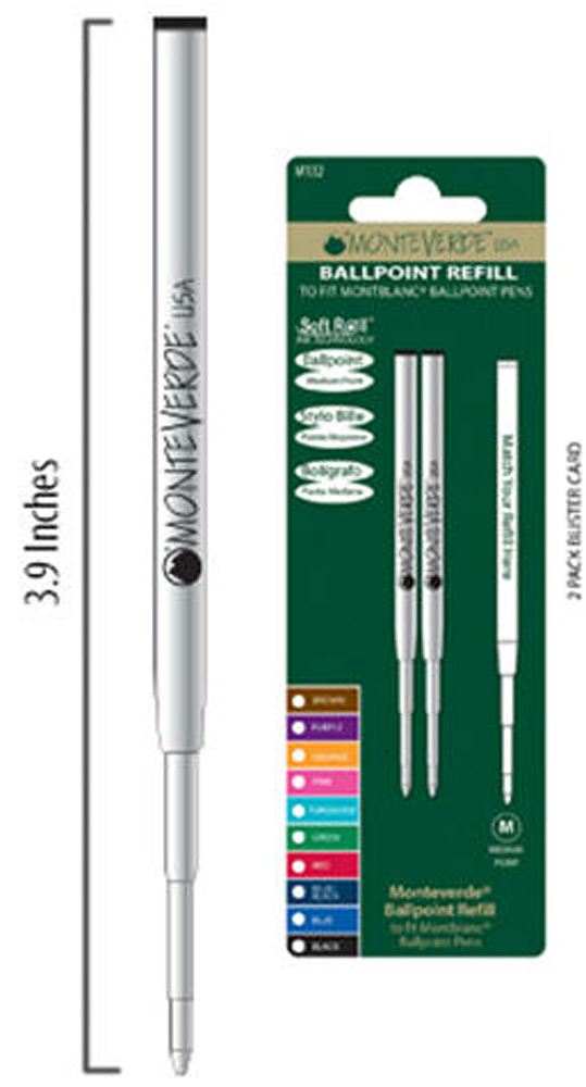 2 Pack Monteverde Medium Point Refills to fit Montblanc Ballpoint Pen