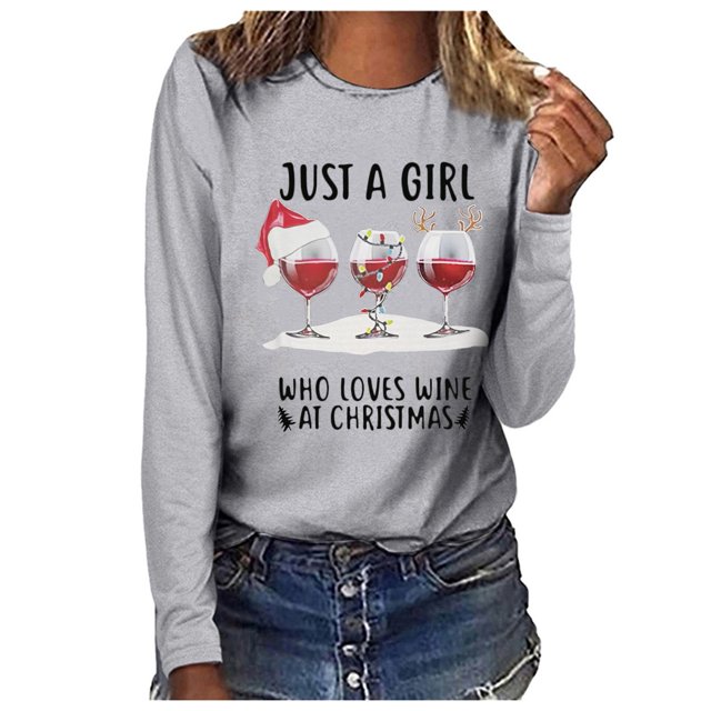Babysbule Hauts de Noël pour Femmes Joyeux Noël Imprimé Femmes Décontracté Manches Longues Col Rond Chandail en Molleton Pull Blouse
