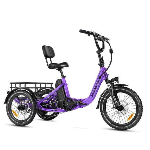 Addmotor CITYTRI E-310 Electric Trike for Adults, 750W Folding Electric Tricycle, 48V 20Ah 90MI Etrike, 380lbs, 3 Wheel Electric Bikes, Parking Brake, Rear Motor & Differential, Purple