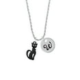 thumbnail image 2 of Delight Jewelry Tall Sitting Matte Black Cat Silvertone Script Initial Disc - W - Charm Necklace, 20"+3", 2 of 4