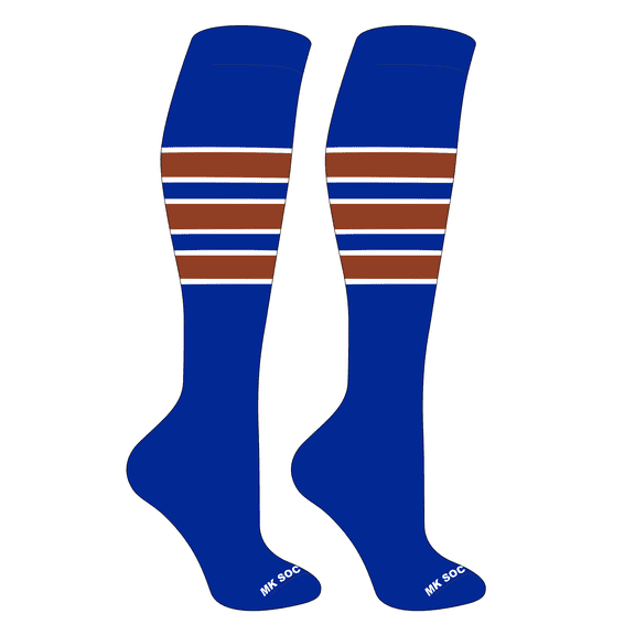 MK Socks Striped OTC Baseball, Softball, Football Socks (C) Royal, White, Texas Orange (S)