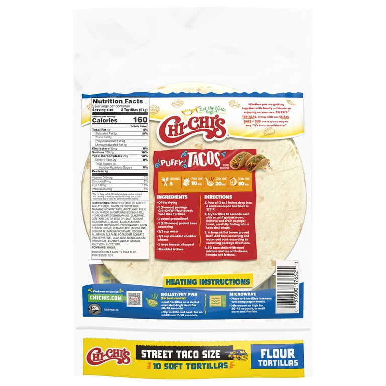 CHI-CHI'S Flour Tortillas Street Taco Size, Shelf Stable, 9oz  Resealable Package, (10 Count)