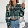 thumbnail image 6 of STETMN Women's Fall Crop Plaid Jacket Button Lapel Casual Coat Loose Long Sleeve Coat with Pocket, 6 of 8