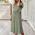 thumbnail image 6 of safuny Clearance Midi Blouson Dress for Women Floral Leopard Short Sleeve V Neck Dress Drawstring Leisure Comfy Retro Holiday Beach Trendy Clothing Summer Green L, 6 of 10