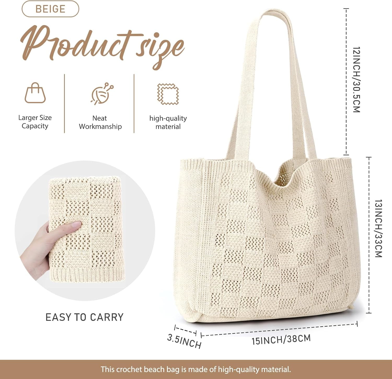 CAILDANL Crochet Bags for Women - Large Tote Aesthetic Handbag Shoulder Hippie Knit Bag