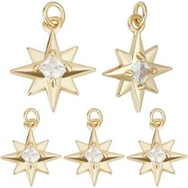 1 Box 12Pcs Cubic Zirconia Star Charm 18K Gold Plated Brass North Star Charms for DIY Jewelry Making Necklace Bracelet