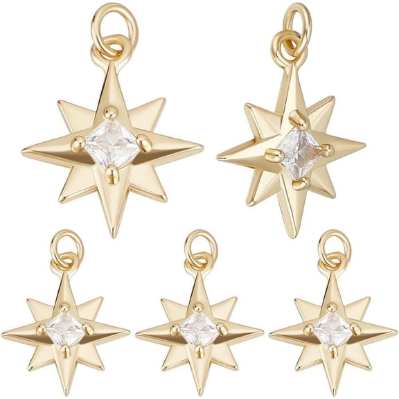1 Box 12Pcs Cubic Zirconia Star Charm 18K Gold Plated Brass North Star Charms for DIY Jewelry Making Necklace Bracelet
