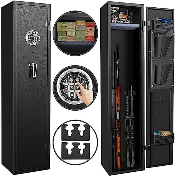 LANGGER V Gun Safe for Rifle, Upgraded Digital Quick Access 3-4 Gun Large Rifle Gun Security Cabinet for Rifle Shotgun Firearms with 180-Degree Full Access Door and Removable Storage Shelf