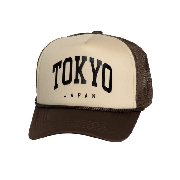 Top Headwear Men's Tokyo Trucker Hat - Japan Snapback Cap, Khaki/Brown